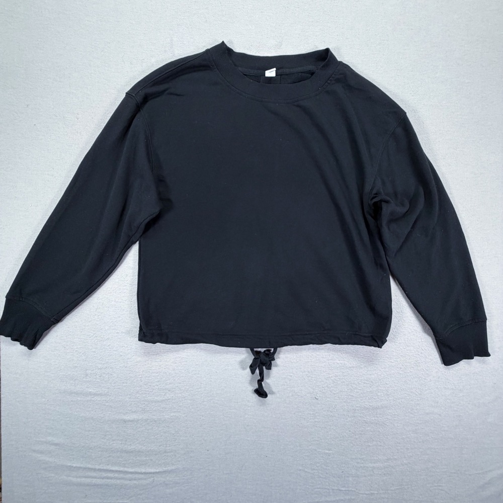 Old Navy Sweatshirt Womens Medium Black Open Tie Back Cropped Pullover